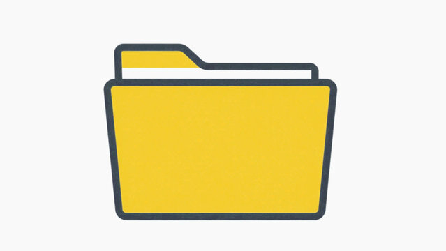 Yellow document folder icon with white paper tab and dark grey outline, office file organizer, flat cartoon vector illustration isolated on white background