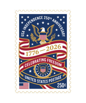 Usa independence 250th anniversary commemorative postage stamp design 17762026 editable vector file isolated on transparent background