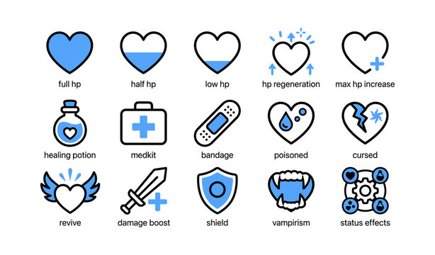 Health and status icons depicting hp and consumables grid