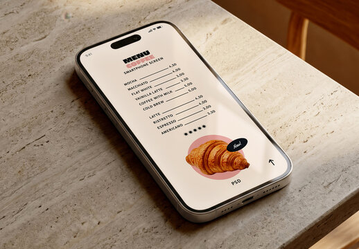 Smartphone Flat Lay on Cafe Table Mockup