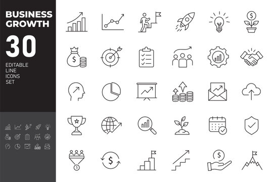 Graph and Charts web icons in line style. Graphics, infographic, statistics, data, diagrams, economy reduction, finance, arrow, business, increase, decrease. Editable stroke. Vector illustration.