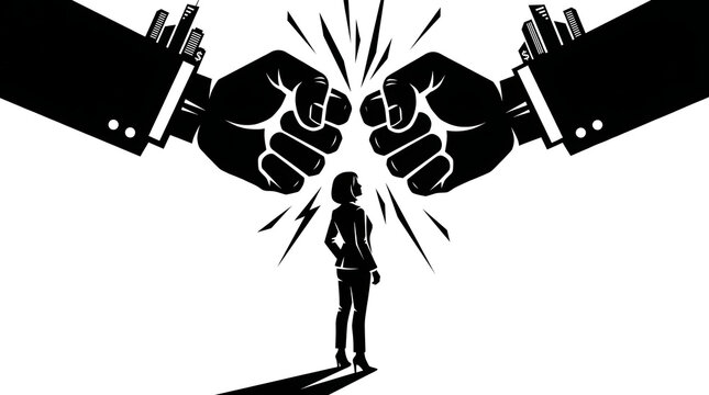 woman facing corporate pressure and financial power