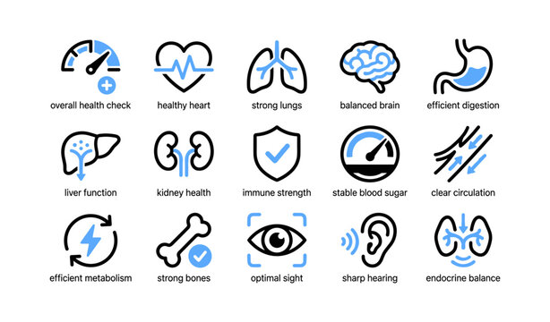 Health icons showing bodily functions and wellness indicators