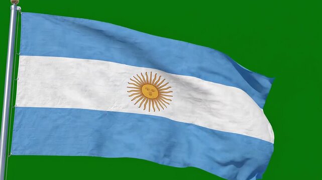 Waving flag of argentina against a green background