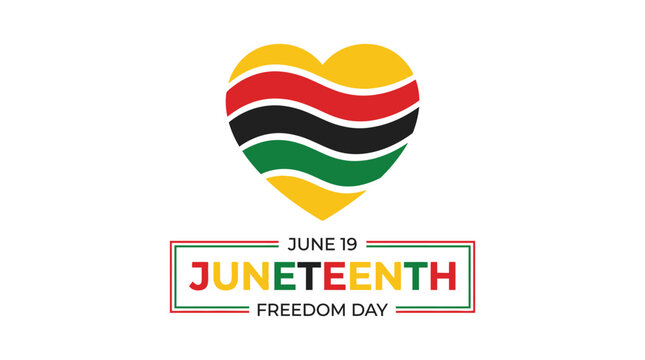 Vibrant heart vector illustration celebrating Juneteenth freedom day with bold stripes and modern typography design style