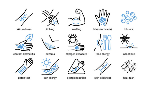 Allergy and skin reaction icons displayed on white background