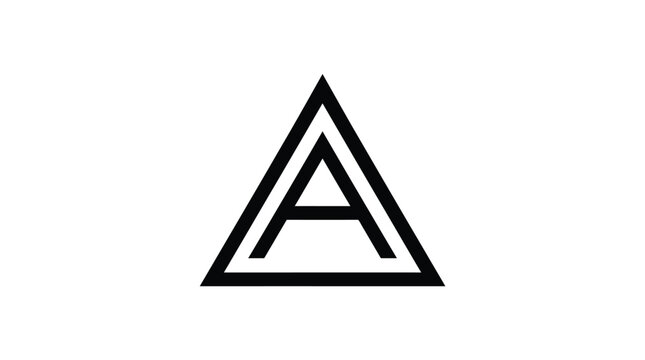 Minimalist vector illustration featuring a bold black letter A enclosed inside a sharp triangular shape