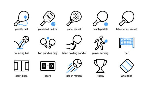 Paddle sports icons showing paddles balls and court elements