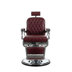 Naklejka premium Vintage professional barber chair with deep burgundy leather diamond-quilted upholstery and polished chrome frame against a transparent background luxurious ambiance