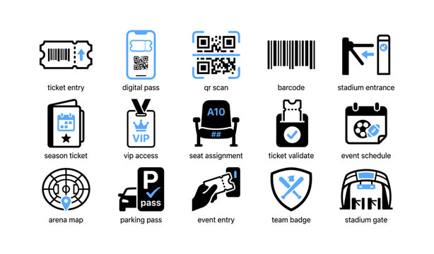 Ticket and stadium access icons displayed on white background