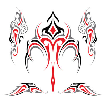 Pinstriping Art Red and Black Old School Motorcycle and Car Illustration, Vintage Custom Hot Rod Design with Classic Kustom Culture Style