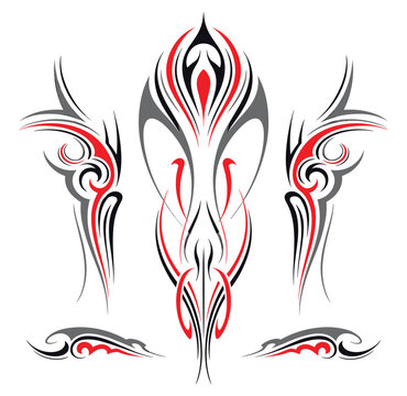 Pinstriping Art Red and Black Old School Motorcycle and Car Illustration, Vintage Custom Hot Rod Design with Classic Kustom Culture Style