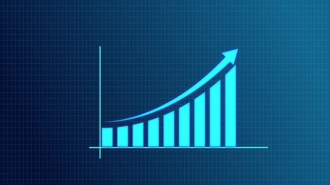 Statistics bars columns growth, arrow up. Finance, Bar graph going up, Profit concept, positive increase chart. graph with rising up arrow and bar stats; Financial data 4k Motion animated footage. 