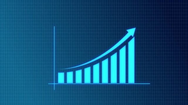 Statistics bars columns growth, arrow up. Finance, Bar graph going up, Profit concept, positive increase chart. graph with rising up arrow and bar stats; Financial data 4k Motion animated footage. 