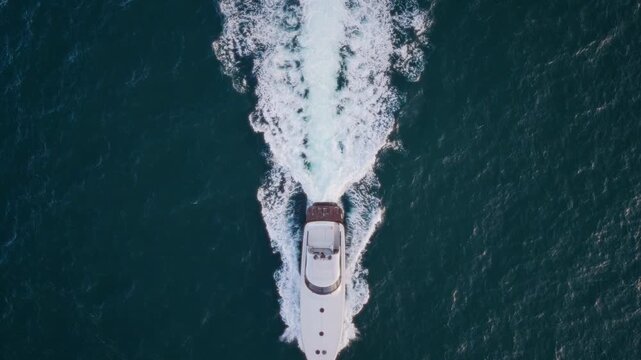 Top-down aerial view of a yacht