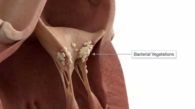 3D Illustration of Bacterial Vegetations on Heart Valve in Endocarditis