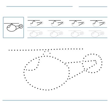 Educational handwriting worksheet for kids with helicopter, tracing lines practice sheet.