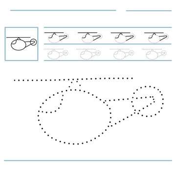 Educational handwriting worksheet for kids with helicopter, tracing lines practice sheet.