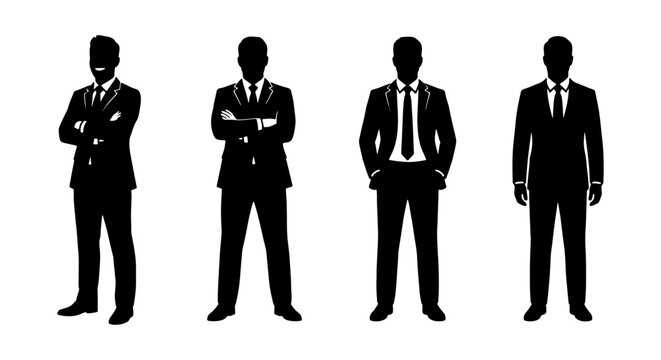Businessmen Silhouettes Collection, Corporate Professionals Vector Icons, Formal Attire Male Figures Set, Executive Team Icons