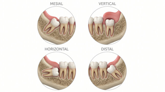 3D Medical Illustration of Impacted Wisdom Teeth Classifications
