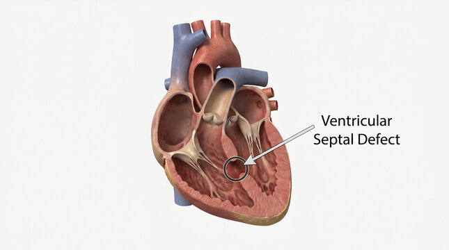 3D Illustration of Ventricular Septal Defect Congenital Heart Condition