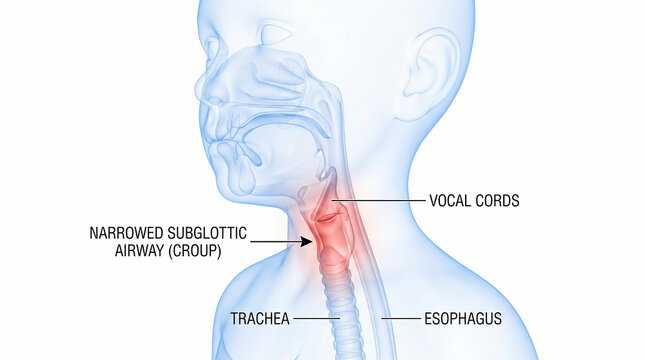 Pediatric Airway Anatomy Showing Croup and Narrowed Subglottic Airway