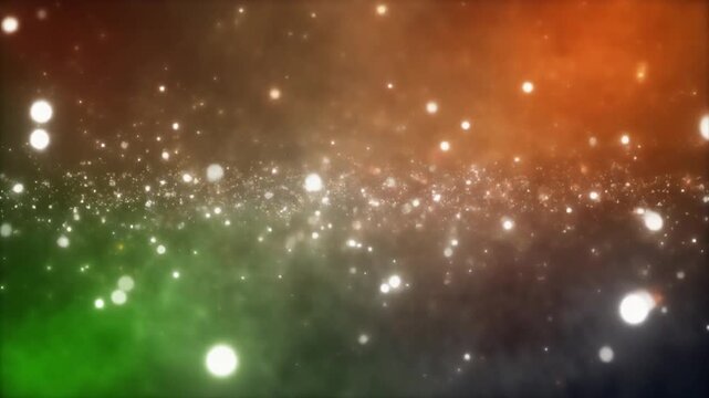 "Soft smoky orange, white, and green background with glowing particles, symbolizing cultural pride and national identity."