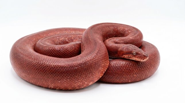 Vibrant Red Blood Python Coiled on White Studio Background