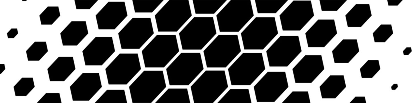 Halftone gradient hexagon fade background for web site, poster, visualization big data, banner, bussines card. Futuristic honeycomb abstract backdrop vector