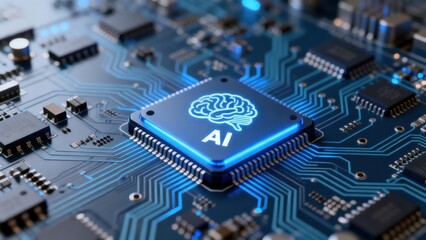Obraz premium AI chip on circuit board