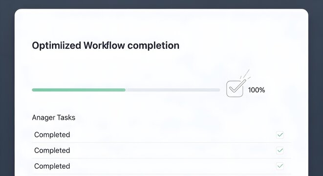 Computer screen with progress bar and completion status