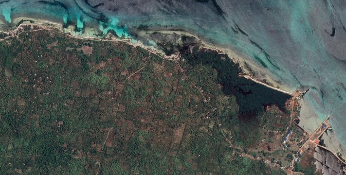 Satellite View of Jolo Island Fringing Reef Coastline, Philippines