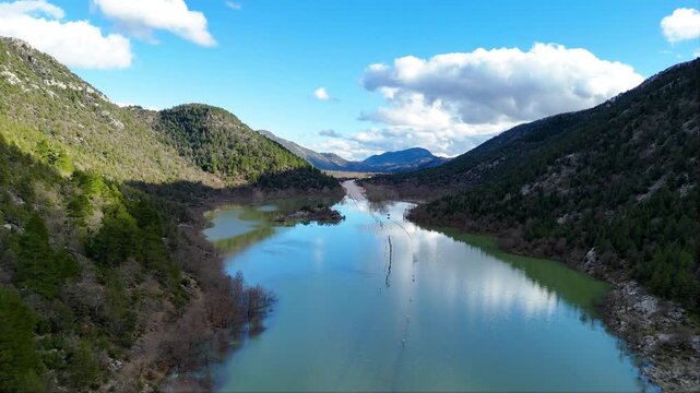 Drone view of the massive seasonal flood covering Eynif Plain in the Taurus Mountains region