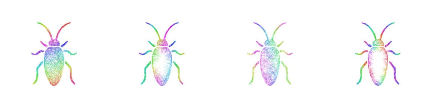 Colorful sketch cockroach icon design set