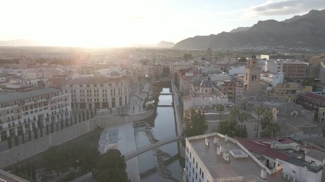 Cinematic Drone Flight Over Historic Orihuela City Center, Spain.