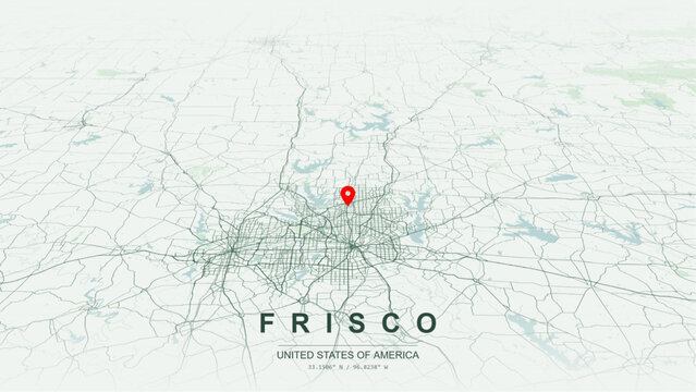Modern minimalist vector map of Frisco, Texas, USA. High-quality scalable illustration of Frisco city grid, Dallas North Tollway axis, Sam Rayburn Tollway for posters design.