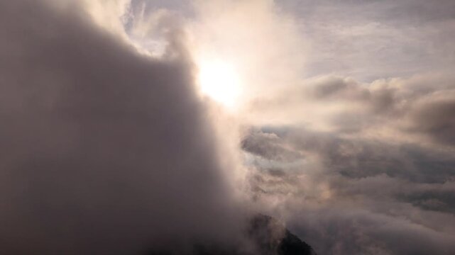Stunning bird eye view of an endless cloudscape captured from a high altitude drone flight.