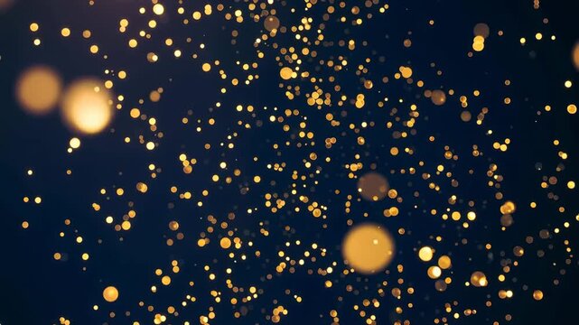 Golden sparkles and light bokeh effect with soft glowing particles on dark background 4k video