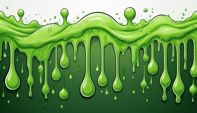 dripping green slime with blobs seamless border pattern