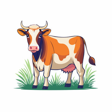 Cartoon Cow Standing in Green Grass