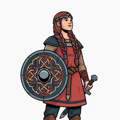 Obraz premium Viking warrior woman with sword and shield
