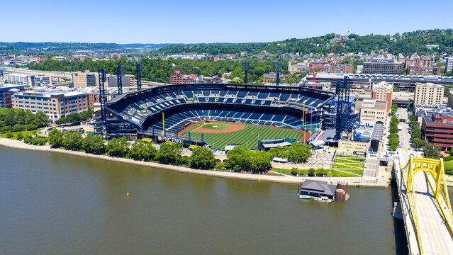 Aerial shot of PNC Park baseball stadium home of the Pirates in Pittsburgh Pennsylvania USA