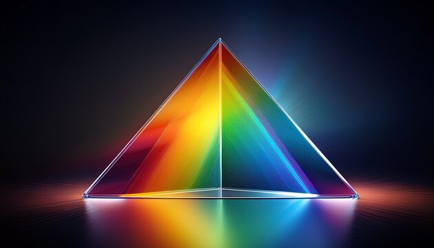 optical physics and light spectrum concepts a triangular prism refracts a beam of light splitting it into a rainbow spectrum on a neutral background educational or scientific content the principles