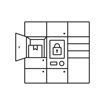 Smart Delivery Locker Self Service Package Pickup Round Line Icon