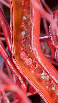 Blood Flow in Human Capillaries and Microcirculation, Red and White Blood Cells Moving Through a Vessel,  Erythrocytes and Leukocytes Moving Through Microvasculature, 3d render