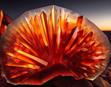 vibrant orange acicular mineral crystal formation
