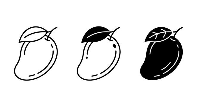 Mango Icons Set: Tropical Fruit Vector Graphics, Outline and Silhouette Styles, Fresh Produce Illustrations for Healthy Eating and Summer Themes