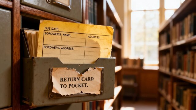 Library card catalog in vintage library setting