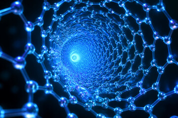 Fototapeta premium Carbon nanotube cylindrical structure with glowing blue core