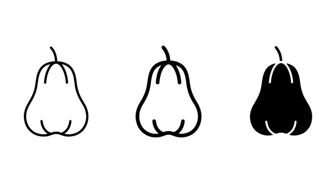 Rose Apple Icons, Tropical Fruit Vector Graphics, Simple Outline and Silhouette Fruit Illustrations, Healthy Food Elements